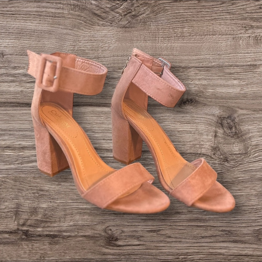 Catherines Tan Suede Block Heel Sandals